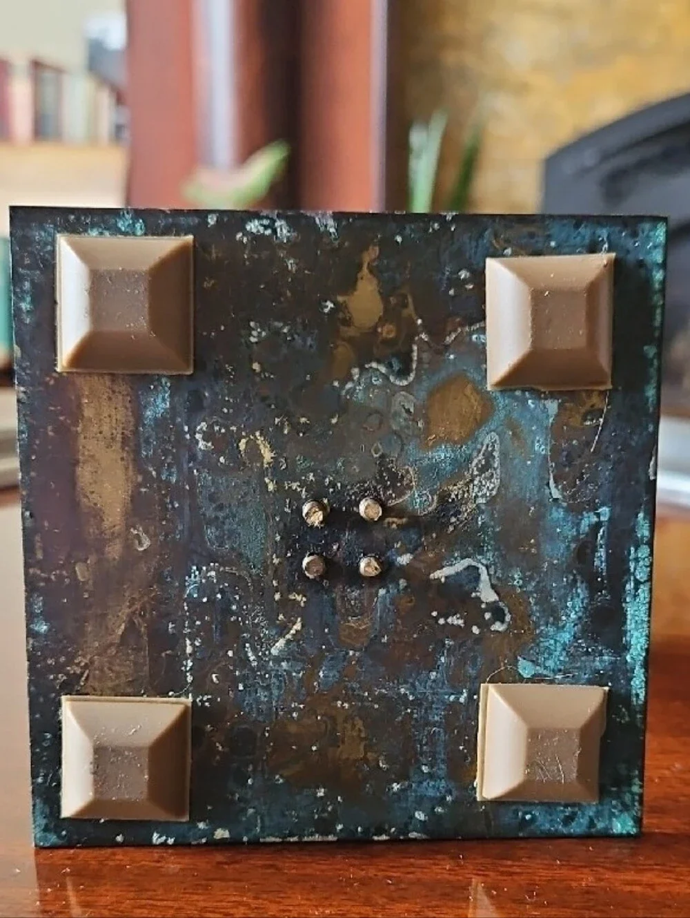 VTG Postmodern Memphis Style Verdigris Metal Candlestick Holder
